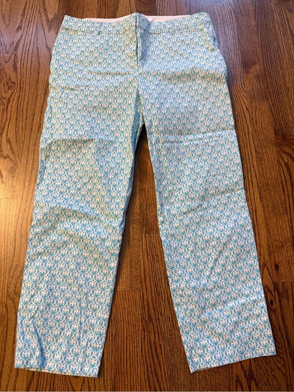 Talbots Perfect Cropped Ladies’ Aqua Patterned Stretch Pull-On Pants 24” inseam